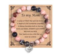 HMOOY Natural Stone Beads Bracelet for Women, 8mm Pink Zebra Stone Bracelet Pink Beaded Friendship Jewelry With Message Card Birthday Mom Aunt Friend Sister Niece Lovers (Mom)