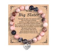 HMOOY Natural Stone Beads Bracelet for Women, 8mm Pink Zebra Stone Bracelet Pink Beaded Friendship Jewelry With Message Card Birthday Mom Aunt Friend Sister Niece Lovers (Big Sister)
