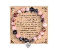 HMOOY Natural Stone Beads Bracelet for Women, 8mm Pink Zebra Stone Bracelet Pink Beaded Friendship Jewelry With Message Card Birthday Mom Aunt Friend Sister Niece Lovers (Sister)