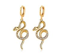 HMOOY Snake Earrings, Snake Drop Dangle Earrings Gold Huggie Small Hoop Earrings with Charm Silver Punk Snake Stud Earrings Animal Jewelry for Women (Gold)