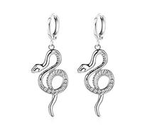 HMOOY Snake Earrings, Snake Drop Dangle Earrings Gold Huggie Small Hoop Earrings with Charm Silver Punk Snake Stud Earrings Animal Jewelry for Women Men (Silver)