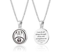 HMOOY Sports Athletes Necklace with Inspiring Bible, Stainless Steel Cross Pendant Chain with Phil 4:13 Baseball Basketball Football Hockey Soccer Volleyball Pendant Jewelry Gifts for Men, Adjustable