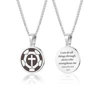 HMOOY Sports Athletes Necklace with Inspiring Bible, Stainless Steel Cross Pendant Chain with Phil 4:13 Baseball Basketball Football Hockey Soccer Volleyball Pendant Jewelry Gifts for Men, Adjustable
