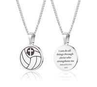 HMOOY Sports Athletes Necklace with Inspiring Bible, Stainless Steel Cross Pendant Chain with Phil 4:13 Baseball Basketball Football Hockey Soccer Volleyball Pendant Jewelry Gifts for Men, Adjustable