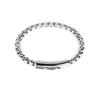 HMOOY Stainless Steel Box Chain Bracelet for Men Women, Square Rolo Chain Bracelet Gold/Silver/Black Stainless Steel Chain Bracelet Stainless Steel Jewellery (Silver)