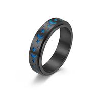 HMOOY Stainless Steel Spinner Ring, Moon Star Rotatable Luminous Ring Fidget Rings for Engagement Wedding Promise Ring Glowing Star Ring for Women Men Size 7-11 (Black, 10)