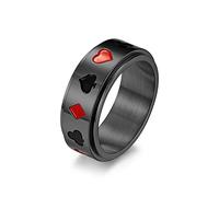 HMOOY Stainless Steel Spinner Ring, Playing Card Spade Ace Poker Ring Fidget Band Ring for Women Men Wedding Promise Engagement Poker Spade Ace Ring Size 7-11 (Black, 8)