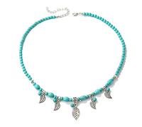 HMOOY Turquoise Necklace, Boho Long Turquoise Beaded Necklace Vintage Ethnic Bohemian Turquoise Pendant Necklace Statement Western Turquoise Jewellery for Women (Leaf)