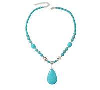 HMOOY Turquoise Necklace, Boho Long Turquoise Beaded Necklace Vintage Ethnic Bohemian Turquoise Pendant Necklace Statement Western Turquoise Jewellery for Women (Style 2)
