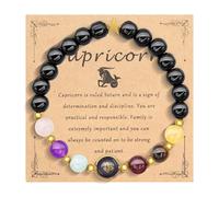 HMOOY Zodiac Spirit Beaded Bracelet for Women Men, 12 Constellation 8mm Natural Stone Protection Bracelet Crystal Stone Beads Manifestation Bracelet Birthday Christmas Zodiac (Capricorn)