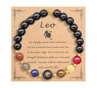 HMOOY Zodiac Spirit Beaded Bracelet for Women Men, 12 Constellation 8mm Natural Stone Protection Bracelet Crystal Stone Beads Manifestation Bracelet Birthday Christmas Zodiac (Leo)