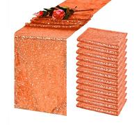 HMQIANG 12 Pack Orange Sequin Table Runners, 12x108 inch Sparkle Sequin Table Runner Party Decor Glitter Table Runner Dinner Party Supplies Fabric for Birthday Thanksgiving Halloween
