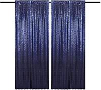 HMQIANG 4FTx8FT Navy Blue Sequin Backdrop Curtains 2 Panels Sparkly Background Drapes for Party Birthday Wedding Decor