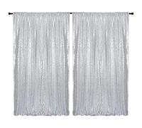 HMQIANG 4FTx8FT Silver Sequin Backdrop Curtains 2 Panels Sparkly Background Drapes Glitter Photo Background for Wedding Baby Shower Stage Decorations