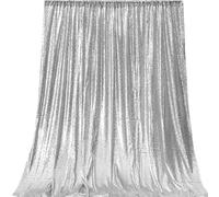 HMQIANG 7FTx7FT Silver Sequin Backdrop Drapes 1 Panel Glitter Background Curtains for Parties, Baby and Bridal Showers,Birthday Wedding Decor