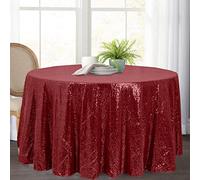 HMQIANG 90'' Round Burgundy Sequin Tablecloth Sparkly Table Cloth Glitter Table Cover Overlays for Wedding Birthday Party Baby Shower Table Decoration
