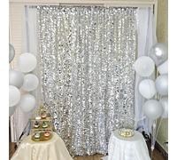 HMQIANG 9FTx10FT Silver Sequin Backdrop 1 Panel,18MM Large Payette Sequins Backdrop, Glitter Photobooth Props for Christmas Party Wedding Birthday