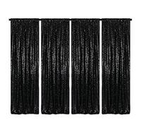 HMQIANG Black Sequin Backdrop Curtains 4 Panels 2FTx8FT | Wedding Photo Backdrop, Glitter Birthday Bridal Party, Sparkle Background Drapes, Halloween holiday Parties Decor