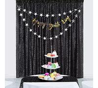 HMQIANG Black Sequin Photography Backdrop Curtains 4FTx6.5FT 1 Panel Sparkly Background Drapes for Party Birthday