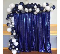 HMQIANG Navy Blue Sequin Backdrop Curtain 8FTx8FT Sequin Backdrop Curtains Glitter Sequence Drapes for Wedding Party Photography Background Décor