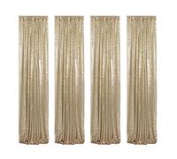 HMQIANG Sequin Backdrop Curtains for Parties Champagne Gold 4 Panels 2FTx8FT Wedding Photo Backdrop Glitter Birthday Bridal Party Curtains Sparkle Background Drapes Parties Decor Curtains