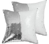 HMQIANG Sequin Pillow Covers 16''x16'' Set of 2 Silver Flip Glitter Reversible Personalized Sublimation Blanks DIY Printing Cushion Pillow Cases for Couch