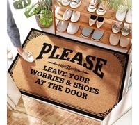 HMQW Camping Decor For Camper Soft Bath Coir Rug - Please Leave Your Worries & Shoes At The Door Fun Door Non Skid Indoor Outdoor For For Dining Room Table(65X90CM)