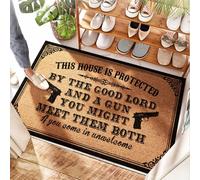 HMQW Coir Door Mat Welcome-ish Front Door Sign Low Profile - Warning This House Is Protected By The Good Lord And A Gun Soft Bath Fluffy Bedroom Easy Clean Durable For Door Outdoor(40X60CM)