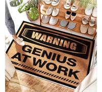 HMQW Cool Wall Decor | Kitchen Mat Outdoor Camping Soft Bath Warning Genius At Work, Entryway Durable Scalloped Edge(65X90CM)