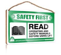 HMQW Diy Door Front Sign Safety First Read Operating And Safety Manuals Before Using Lift Wooden Sign Funny Bathroom Signs Porch Decor(20X30CM)