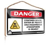 HMQW Farmhouse Bathroom Sign Danger Confined Space Enter By Permit Only Hazardous Atmosphere Is Deadly Wooden Sign Farmhouse Decor For The Home Spring Door Decoratio(20X30CM)