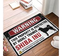 HMQW Funny Bar Decor Warning This Property Is Protected By A Highly Trained Shiba Inu Doormat Large Outdoor Rug Man Cave Decor(40X60CM)