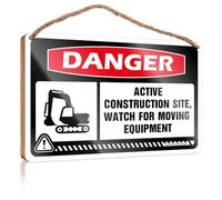 HMQW Funny Signs For Man Cave Danger Active Construction Site, Watch For Moving Equipment Wooden Sign Bathroom Decor Wall Art Farmhouse Decor For The Ho(20X30CM)