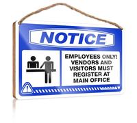 HMQW Funny Signs For Man Cave Notice Employees Only!Vendors And Visitors Must Register At Main Office Wooden Sign Bathroom Decor Wall Art Farmhouse Decor For The Ho(23X35CM)