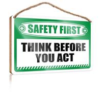 HMQW Funny Signs For Man Cave Safety First Think Before You Act Wooden Sign Bathroom Decor Wall Art Farmhouse Decor For The Ho(15X28CM)