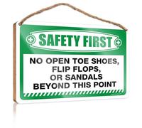 HMQW Hanging Decor Wood Safety First No Open Toe Shoes, Flip Flops, Or Sandals Beyond This Point Wooden Sign Spring Porch Sign Camper Decorations For Inside(20X30CM)