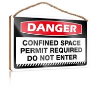 HMQW Hanging Wooden Plaque Danger Confined Space Permit Required Do Not Enter Wooden Sign Spring Porch Sign Front Door Hanging Decor(23X35CM)