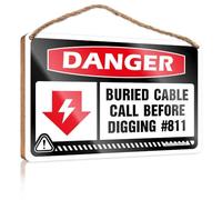 HMQW Kitchen Wall Sign Danger Buried Cable Call Before Digging #811 Wooden Sign Door Sign For Bedroom Bar Signs For Home Decor(15X28CM)