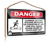 HMQW Kitchen Wall Sign Danger Climbing, Sitting, Walking Or Riding On Conveyor At Any Time Wooden Sign Winter Signs For Home Decor Teen Room Decor(15X28CM)