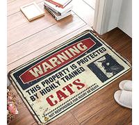 HMQW Large Welcome Mats Outdoor Warning This Property Is Protected By A Highly Trained Cat Rug Bar Accessories For Man Cave Funny Gifts For Boss(40X60CM)