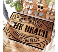 HMQW Natural Coir Vintage Kitchen Accessories Low Profile - What Happens At The Beach Stays At The Beach Scalloped Edge Outdoor Plastic Easy Clean Durable For Outside Door(50X80CM)