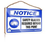 HMQW Personalized Front Door Sign Notice Safety Glasses Required Beyond This Point Bilingual Wooden Sign Hanging Decor Outdoor Porch Coffee Bar Decor(15X28CM)