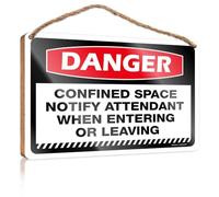 HMQW Plain Wood Signs For Crafts Danger Confined Space Notify Attendant When Entering Or Leaving Wooden Sign Home Sweet Home Sign Bathroom Art Wall Decor(15X28CM)