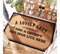 HMQW Rubber Bath Cabin Welcome Mat - A Lovely Lady And A Grumpy Old Man Live Here Washable Stain Resistant(65X90CM)