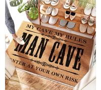 HMQW Rustic Doormat Retro Soft Bath Thickened Man Cave Rules My Cave, My Rules Enter At Your Own Risk For Patio - Non Slip Stain Resistant Boys Bedroom Decor | Easy Clean Indoor Outdoor(65X90CM)