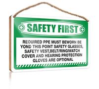 HMQW Signs & Plaques Safety First Required Ppe Must Be Worn Beyond This Point Wooden Sign Funny Bathroom Wall Art Fall Porch Signs(20X30CM)