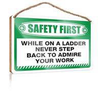 HMQW Small No Soliciting Sign For House Safety First While On A Ladder Never Step Back To Admire Wooden Sign Kitchen Decorations Wall Front Porch Decor Farmhou(23X35CM)