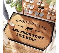 HMQW Soft Area Patio Mat Back Door Indoor | Scalloped Edge Home Entry Garage Patio Spoiled Cats And Their Staff Live Here | Dirt Trapper Anti Fatigue Boys Bedroom Accessories(50X80CM)