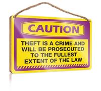 HMQW Spring Signs For Home Decor Caution Theft Is A Crime And Will Be Prosecuted To The Fullest Extent Of The Law Wooden Sign Funny Decor For Home Bathroom Door Signs For Home(15X28CM)