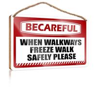 HMQW Vintage Bathroom Sign Be Careful When Walkways Freeze Walk Safely Please Wooden Sign Hanging Decor Outdoor Porch Man Cave Furniture(15X28CM)